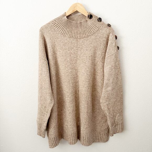 ANTHROPOLOGIE | Tan Oatmeal Mock Neck Margarita Tunic Sweater Long | Size XL - Picture 2 of 8
